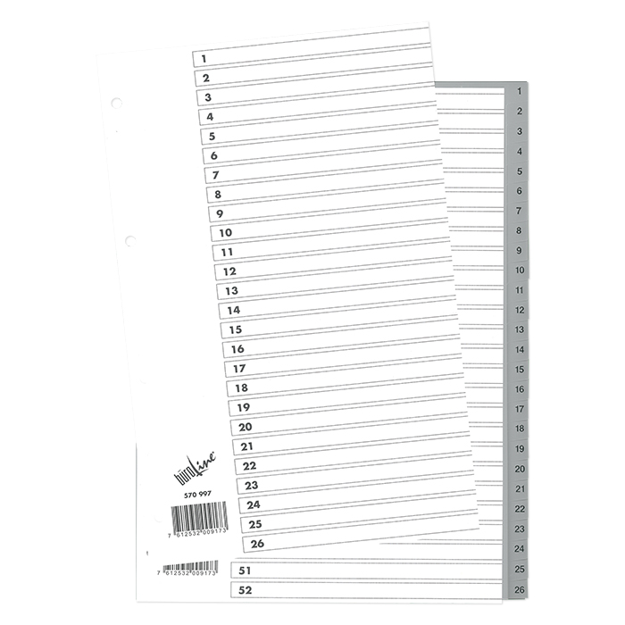 HWB Numbered dividers PP 1 - 52, without index sheet