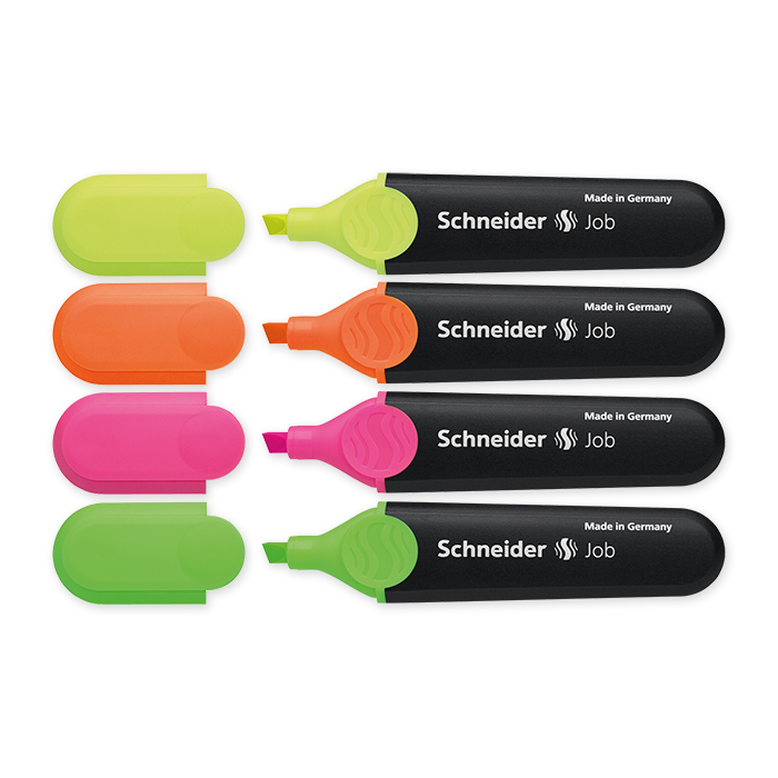 Schneider Highlighter Job Case in 4 colours: yellow, pink, orange and green