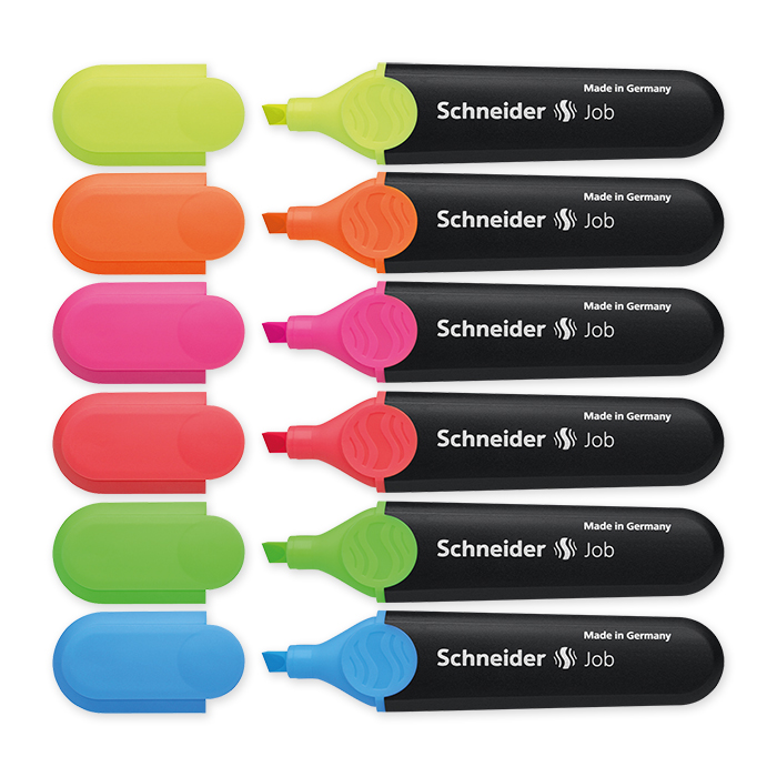 Schneider Textmarker Job 6er Etui: gelb, rosa, blau, grün, rot, orange