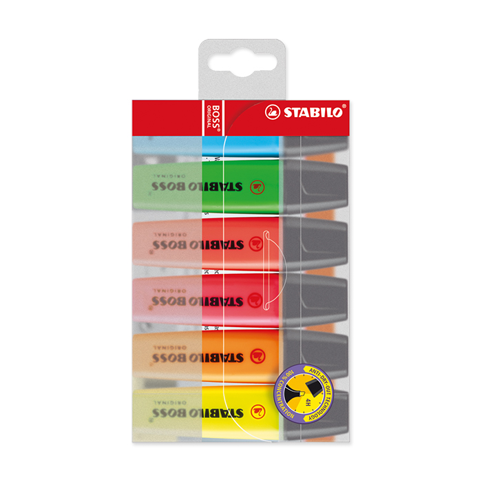 Stabilo Boss Original Surligneur étui de 6 surligneurs: jaune, vert, rose, orange, rouge, bleu